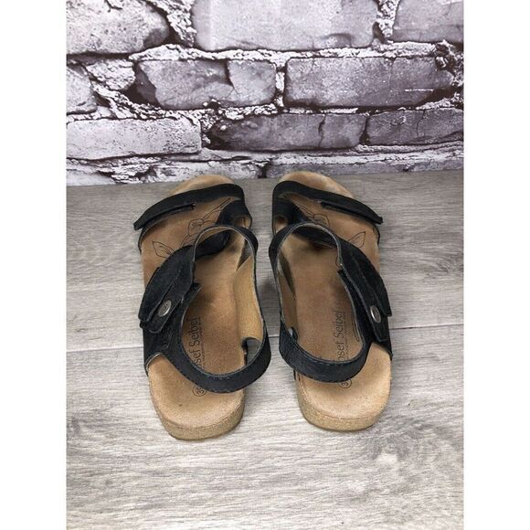 Josef Seibel Black Leather Cork Ankle Strap Wedge Sandals Women Sz 39EU/8.5M US - Picture 4 of 16